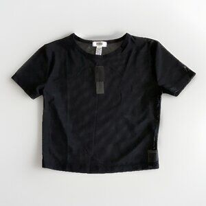 PINK Victoria’s Secret Pure Black Mesh Cropped Short Sleeve Tee Top VS‎ Small